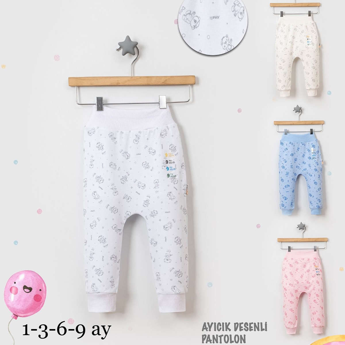 UNISEX DESENLI MANSETLI TEK ALT 1-9  AY
