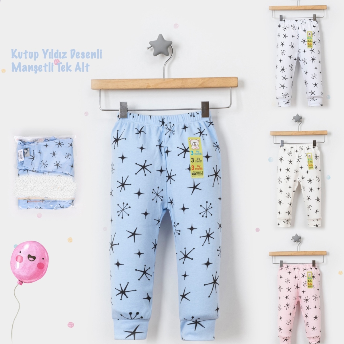 UNISEX DESENLI LASTIKLI MANSETLI TEK ALT 1-9  AY