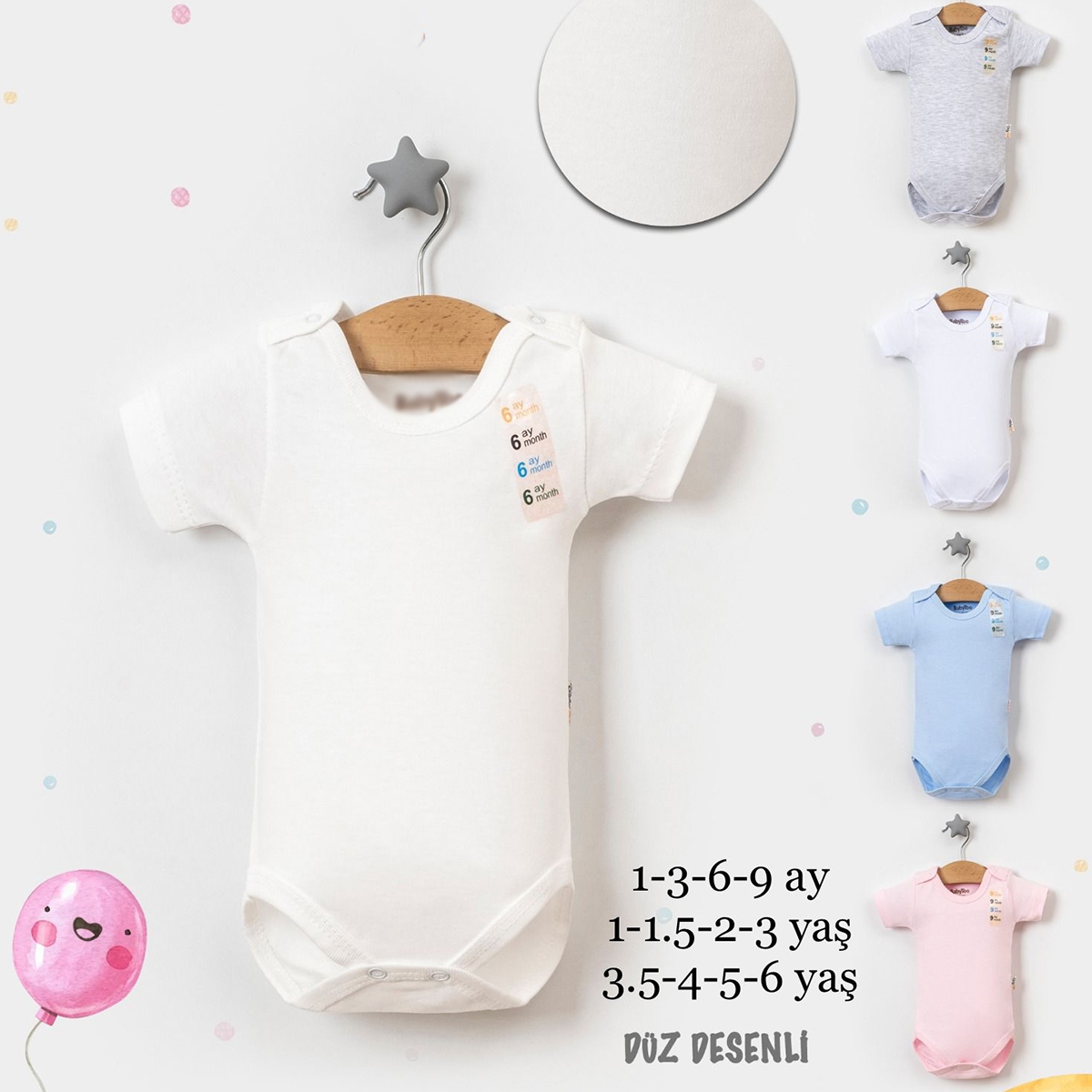  UNISEX KISA KOL BUYUK DUZ 12 Ay.18 Ay.24 Ay.3 Yaş